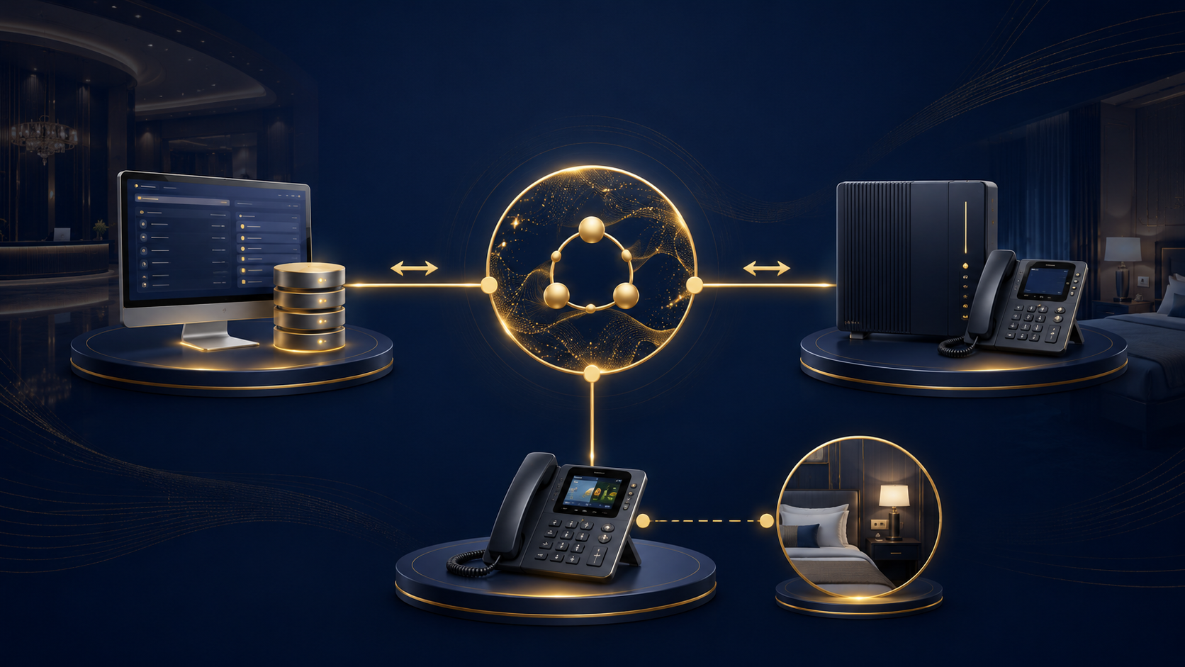 แผนภาพการเชื่อมต่อระบบ Hotel PBX กับ PMS ผ่าน FIAS Protocol สำหรับโรงแรม