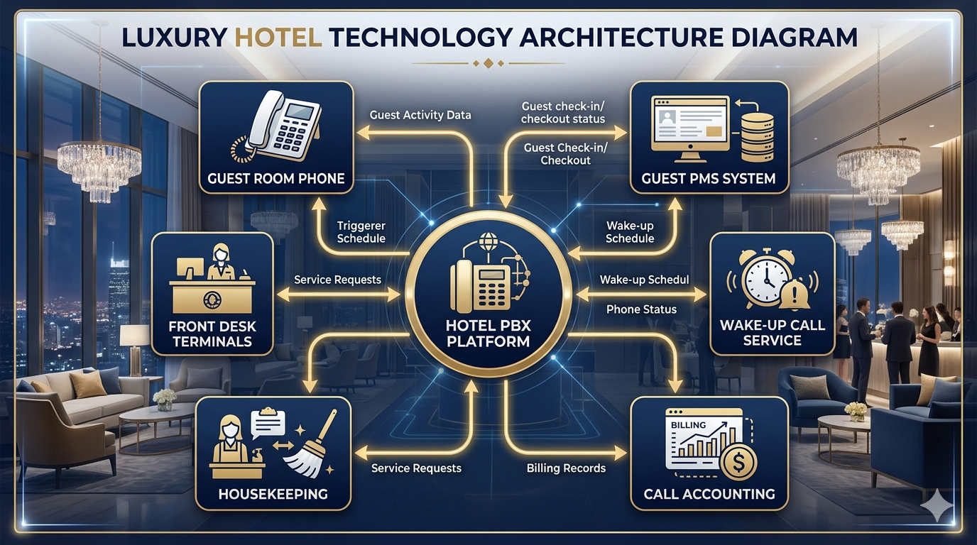Luxury Hotel Technology Architecture Diagram — Hotel PBX Platform