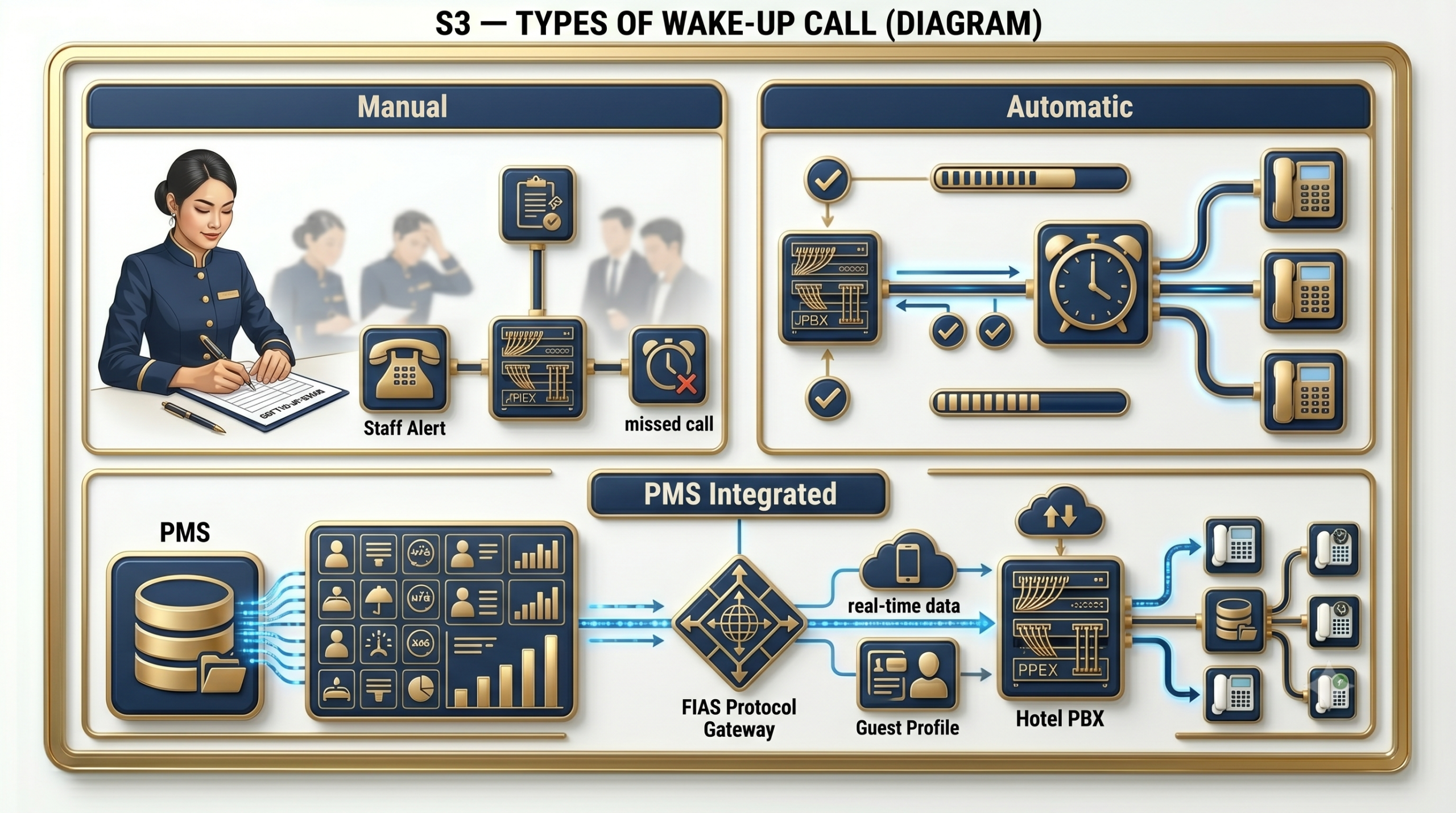 FIAS Protocol เชื่อม Hotel PBX กับ PMS Database สำหรับ Wake-up Call System Real-Time Scheduling