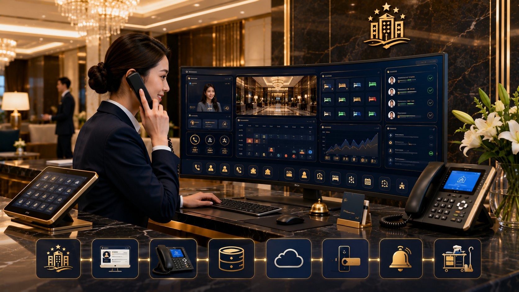 พนักงาน Front Desk โรงแรมใช้ Operator Console บริหารสายโทรศัพท์และข้อมูลผู้เข้าพัก Real-Time
