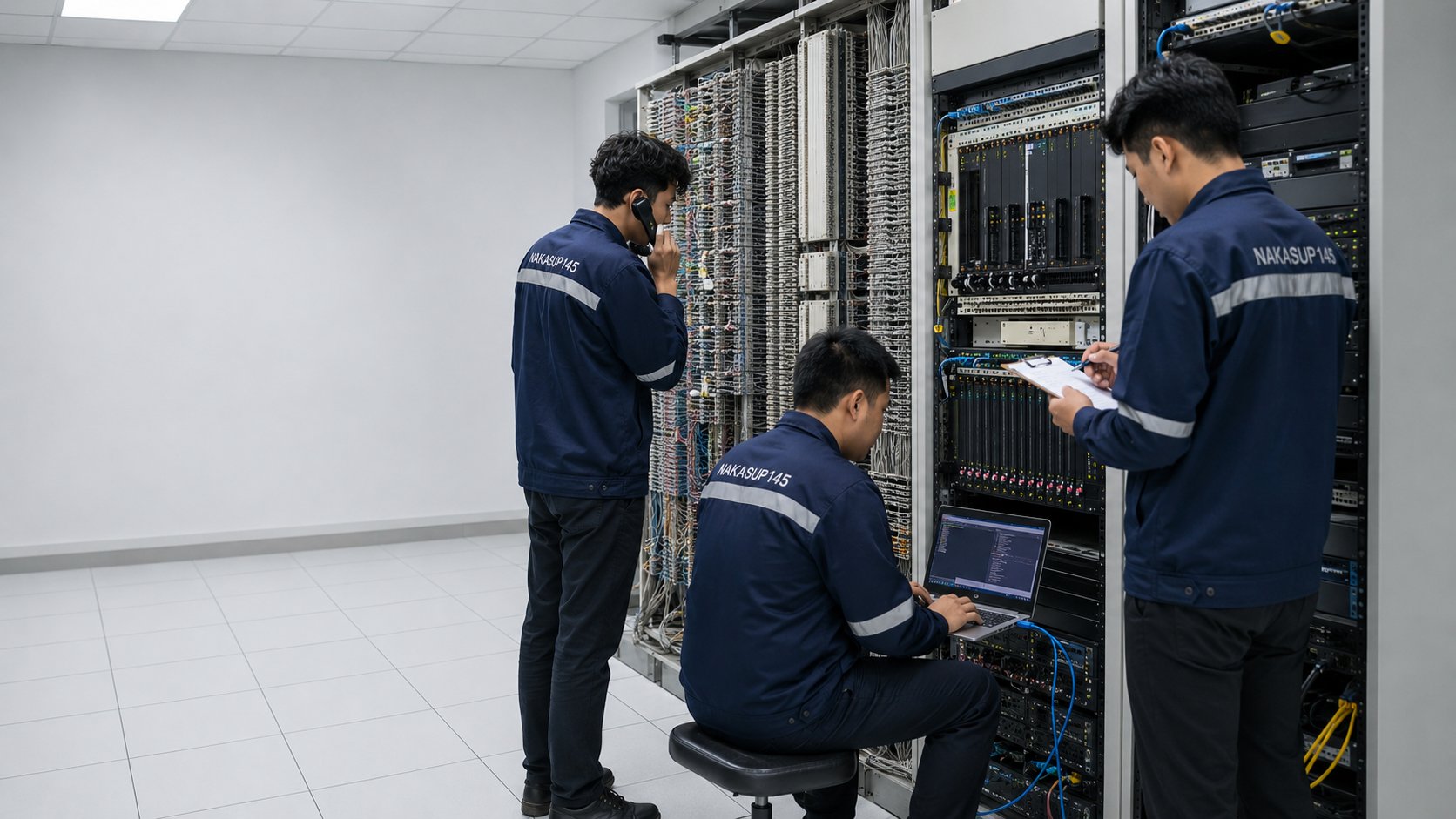 ทีมช่าง NAKASUP145 ตรวจสอบและสำรองข้อมูลระบบ PBX ภายในห้องระบบสื่อสาร