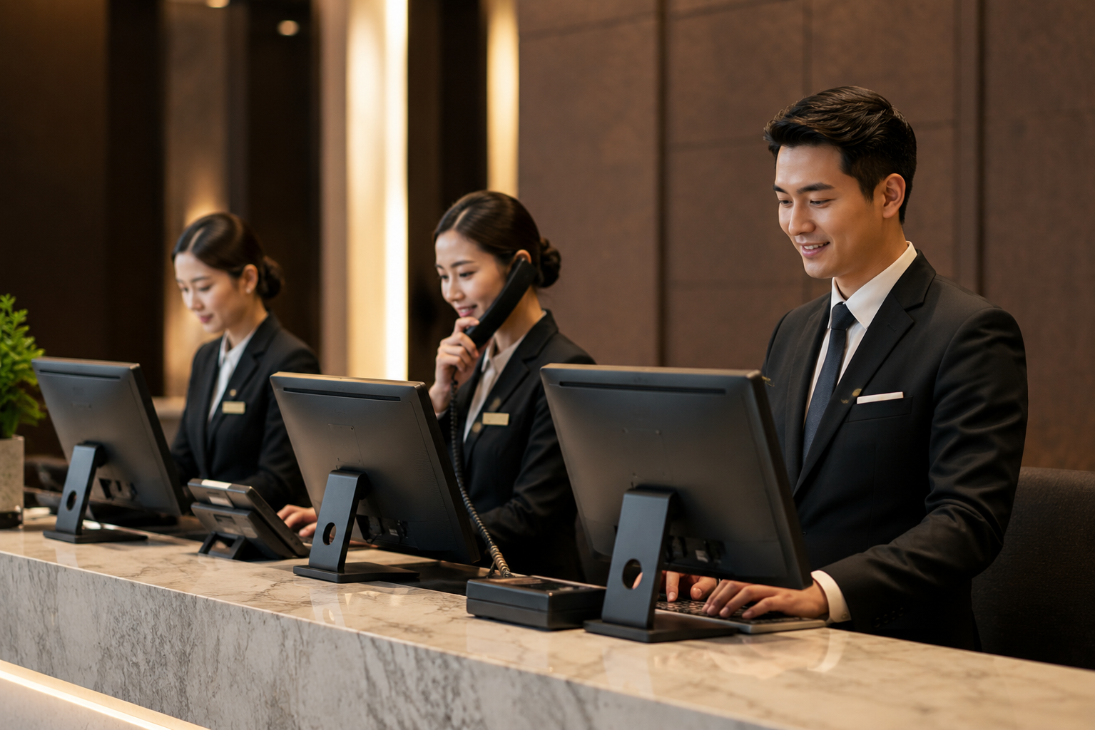 บรรยากาศ Front Office โรงแรมและการใช้งานระบบโทรศัพท์